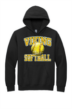 Load image into Gallery viewer, Youth Viking Softball Distressed Gildan Hooded Sweatshirt
